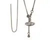 Cadena de Suéter con Colgante de Planeta Perla Saturno y Borla para Mujer Otoño e Invierno, Cadena Larga Única de Alto Nivel para Suéter