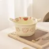 Adorable Set de Vajilla de Cerámica Oso Corazón para Uso Doméstico, Bol de Arroz de Cerámica con Color Bajo Esmalte, Bol de Doble Asa, Plato de Cena de Alto Valor