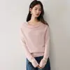 Suéter de tricô fino, liso, de cor sólida, com caimento solto e estilo francês, simples e versátil para mulheres, feito de uma mistura de caxemira