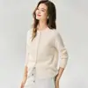Kang Sai Ni 100% Cachemira para Mujer Otoño/Invierno Nuevo Cuello Redondo Estilo Coreano Simple Tejido Encaje Cárdigan Manga Larga Ropa Exterior