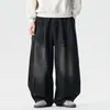 Calça jeans cargo masculina oversized estilo retrô japonês de Hong Kong, modelagem reta, tamanho grande, modelo americano plus size, coleção outono/inverno 2026.