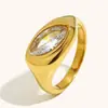 Anillo de Acero Inoxidable con Baño de Oro de 18 Quilates, Personalidad Creativa Versátil, Moda Transfronteriza Europea y Americana, Anillo de Temperamento Marqués para Mujeres, Nicho