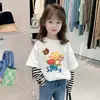 G2425# Camiseta de otoño nueva 100% algodón para niños, de dibujos animados para niñas, manga larga, top casual para niños, camiseta de estilo extranjero
