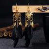 Aretes Colgantes Exóticos de Triángulo Invertido Vintage con Plumas Largas para Mujer, Aretes Bohemios con Borlas de Hojas, Súper Hada Azul