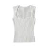 YPFF - Top corto sin mangas de color liso, ajustado, con cuello ondulado, estilo europeo y americano para mujer