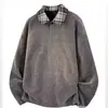 Nuevo look de dos piezas estilo americano para Primavera y Otoño, sudadera casual de retazos a cuadros con cuello polo, unisex, con corte relajado.