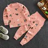 Conjunto de Pantalones de Cintura Alta para Niños que Protegen el Vientre, Estilo Primavera y Otoño, Ropa de Otoño para Bebés, Ropa Interior de Algodón Puro para Niñas, Pijama de Cuello Redondo para Niños