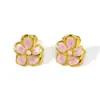 Nuevos aretes cruzados con forma de corazón de flor dulce glaseada para mujer, estilo versátil y delicado, joyería de acero inoxidable con poste para uso diario