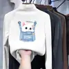 Roupa íntima infantil estampada com forro de fleece, gola alta, manga longa, quente e versátil, camiseta escovada para meninas, outono e inverno