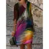 Vestido de Moda Estampado Floral de Verano Europeo 2026, Cuello en V, Manga Media, Cintura Media, Jersey, Línea A