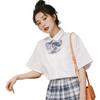 Camisa Blanco Leche para Mujer Corbata de Lazo Manga Corta Holgada Delgada Uniforme JK Universitario Japonés Traje Camisa Completa Top de Verano