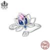 Anillo abierto original de Aifule con diseño de loto en degradado azul y rosa, de plata de ley s925, pulsera, joyería a juego para mujer