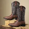 Botas de Vaquero Occidentales para Hombre Talla Grande Cremallera Media Caña Botas de Piel Bordadas Botas Retro de Caballero Estilo Británico Botas de Piel Botas de Trabajo