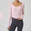 Malla Transpirable Plisada Deportiva de Manga Larga Elástica Ajustada Agradable a la Piel Sensación de Segunda Piel Casual Ropa de Yoga Fitness Manga Larga