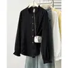 Camisa para ir al trabajo para mujeres de talla grande, top elegante arrugado, nuevo estilo de otoño, talla grande, elegante camisa de manga larga con encaje 0723