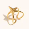 Anillo Abierto de Estrella de Mar Transfronterizo Europeo y Americano Acero Inoxidable Chapado en Oro de 18K Temperamento Personalidad Nicho Alta Calidad Estilo Marino Pulsera
