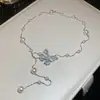 Colar Borboleta Pérola Zircônia Estilo Coreano Ins, Requintado e Elegante, Estilo Nicho, Corrente para Clavícula, Luxo Leve, Corrente para Pescoço com Toque de Alta Qualidade