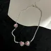 Collar de Cadena con Pedrería Corazón de Diamante Rosa Cadena para Clavícula Corazón de Melocotón Nicho Cadena para el Cuello Estilo Hada Dulce Fresco Fresco Personalidad Lujo Ligero