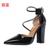 Nuevos zapatos de tacón alto para mujer de estilo europeo y americano, en stock, de punta fina, de moda, comercio exterior, talla grande, con hebilla