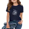 Moda Coreana Estilo Transfronteiriço Amazon para Crianças Maiores, Camiseta Infantil Estilosa de Algodão Puro de Manga Curta com Estampa de Letra e Gola Redonda Solta