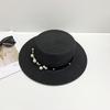 Sombrero de Paja de Copa Plana para Mujer Verano Nuevo Cinta con Cuentas Cinta Plana Sombrero de Sol Viaje Vacaciones Sombrero de Playa Tendencia