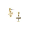 Diseño de Nicho Moda Estilo Lujo Ligero Pendientes de Cruz de Diamante Estilo Coreano para Mujer Pendientes Pequeños y Exquisitos de Circonita