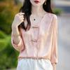Verão Novo Estilo Chinês Estilo Nacional Gola V Manga Meia Camisa Feminina Verão Novo Emagrecimento Fino Retrô Camisa Top