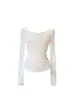 Blusa Camiseta de Manga Larga Off-Shoulder Estilo Americano Picante para Mujer, Top Casual Ajustado de Nicho para Primavera, Tendencia Ins