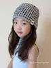 Gorro Moderno Calado de Flores para Niños, Gorro Fino de Punto para Primavera y Verano, Elegante Sombrero de Sol para Niñas
