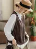 Chaleco de punto de primavera para mujer, chaleco de punto de algodón artístico vintage, holgado y versátil, estilo corto para usar en capas
