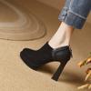 Zapatos de tacón alto con plataforma retro, boca profunda, punta redonda, fondo grueso, tacón grueso, primavera y otoño 2023, versátiles, color marrón, 10 cm