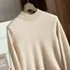 Suéter de cachemira para hombre, cuello alto medio, color liso, tejido casual de negocios, corte holgado, ligero, lujoso, engrosado para abrigar, suéter de capa base