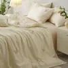 Juego de Cuatro Piezas de Lujo Ligero Clase A de Tencel Lenzing Bordado Floral con Borde Ancho Juego de Cama de Seda Helada para Verano