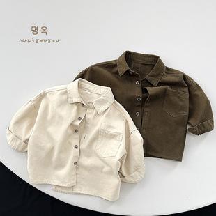 炒有范~儿童复古个性韩版衬衫男女童2023百搭森系开衫外套潮童装