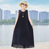 Nuevo Vestido de Algodón Seda para Mujer Verano Francés de Alta Gama Vacaciones Costeras Playa Vestido Largo Elegante Vestido Chaleco sin Mangas