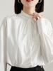Alta qualidade! Camisa Billifer Feminina Primavera Nova Estilo Francês Borda de Orelha Brocado de Algodão Cetim Elástico Camisa