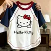 Camiseta de Algodón Puro para Niñas, Bloques de Color, Manga Corta T2026 Verano Nuevo Estampado de Dibujos Animados Elegante Versátil Camiseta Básica para Niños Mayores