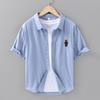 Camisa de verano sencilla de color liso con bordado de manga corta para hombre, estilo japonés, holgada e informal, de algodón puro, combina con todo, 686