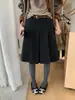 Falda Plisada de Lana a Cuadros Estilo Coreano Otoño e Invierno Té Verde Limón Versátil Adelgazante Temperamento Línea A (con cinturón)