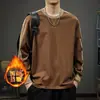 Moletom Patchwork de Lã Pesada com Cor Contrastante Outono 2026 para Homens, Camiseta Casual de Manga Longa Estilo Americano, Camiseta Básica Gola Redonda de Caimento Solto