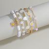 Pulsera de Margarita de Aleación Estilo Elegante y de Moda Perla de Amor de Cerámica Suave Pulsera Elástica con Perlas CCB para Damas Juego de 5 Piezas