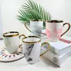 Taza de Cerámica con Patrón de Mármol Estilo Nórdico Ins con Borde Dorado, Taza Grande, Vaso para Agua, Taza de Café para Hombres y Mujeres, Regalo para Parejas