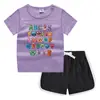 2023 Verão Infantil em torno do pescoço T-shirt hot pants coreano casual assentamento camisa absorvente de suor doces terno de camiseta infantil