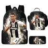 Mochila Deportiva de Tres Piezas Ronaldo Estrella de Fútbol Transfronteriza Bolsa para Comida Bolsa para Lápices Estudiantes de Primaria y Secundaria Mochila Casual Reductora de Carga