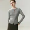 Textura rayada~Estilo minimalista cárdigan 100% cachemir puro para mujer, corte ajustado, suéter de punto suave y cómodo con doble cremallera