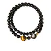 Pulsera de Obsidiana Natural para Mujer, Piedra Ojo de Tigre de Alta Gama, Cuentas de Transferencia, Pulseras Apilables de Doble Círculo, Venta al por Mayor para Hombre