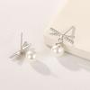 Pendientes de botón con letra X francesa en plata de ley 925, estilo lujoso y ligero, con perla cruzada, joyería de nicho con incrustaciones de diamantes para mujer.