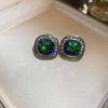 Pendientes Ovalados de Diamante Esmeralda Aguja de Plata Medio Vintage Pendientes Elegantes Lujo Ligero Alta Gama Pendientes Retro