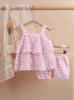 Conjunto de Falda con Tirantes Florales para Bebé Niña Primavera y Verano Algodón Doble Capa Gasa Transpirable Lindo Niña Hogar Conjunto de Dos Piezas