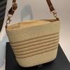 Bolso de Paja de Moda para Mujer 2025 Nuevo Otoño Vacaciones de Playa Bolso de Hombro Simple Ins Bolso Cesta de Verduras Bolso de Mujer